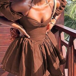 Elegant Brown Off-Shoulder Dress